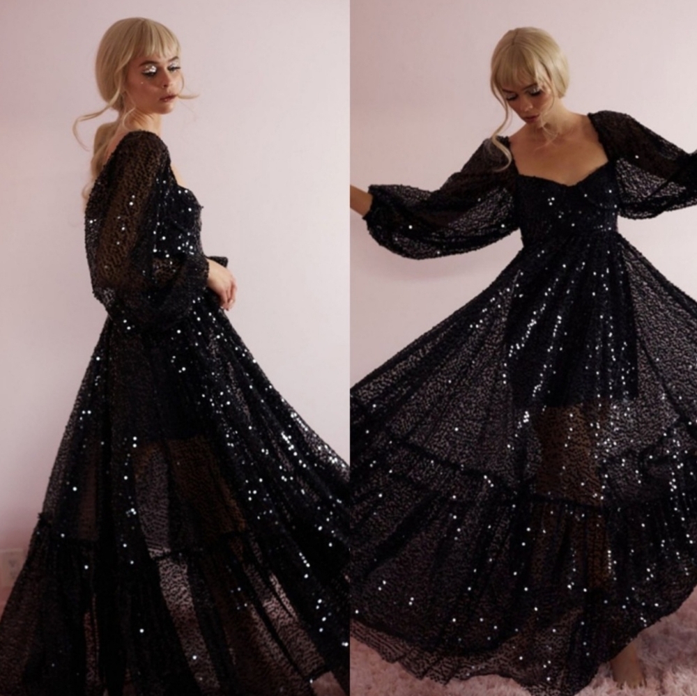 Selkie Black Princess Sequin Gown - Picture 5 of 16